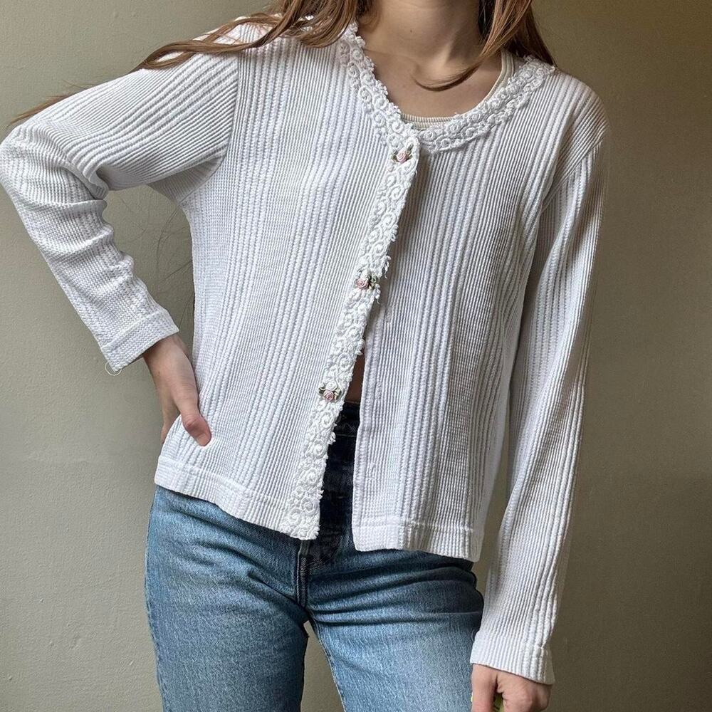 Vintage LA Gold Ribbed Rose Cardigan Intimates Femme